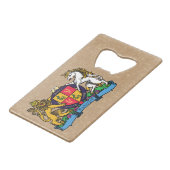 Löwe und Einhorn Rampant Bierdeckel Geldbeutel Flaschenöffner (Vorderseite Schrägansicht)