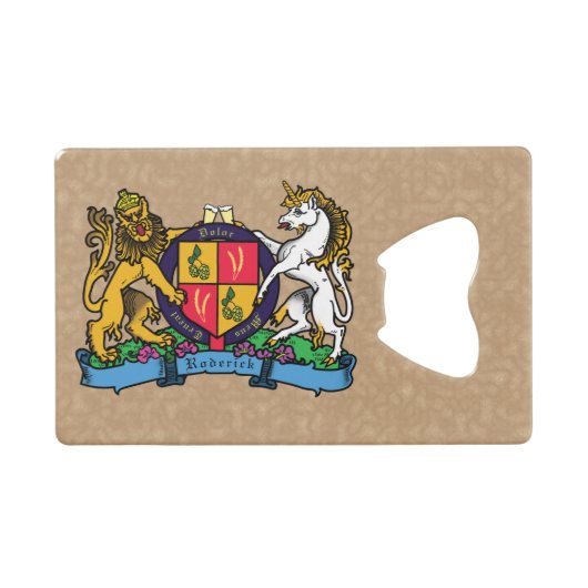 Löwe und Einhorn Rampant Bierdeckel Geldbeutel Flaschenöffner (Vorderseite (Horizontal))