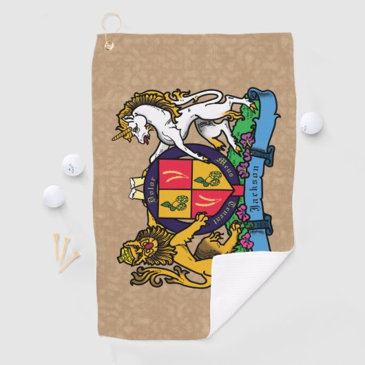 Löwe und Einhorn Rampant Bierdeckel Golfhandtuch (Insitu)
