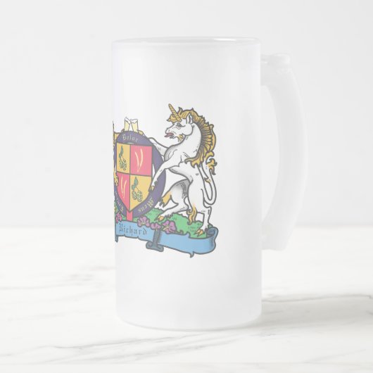 Löwe und Einhorn Rampant Bierdeckel Mattglas Bierglas (VorderseiteRechts)