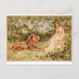 Löwe und junges Mädchen Postkarte