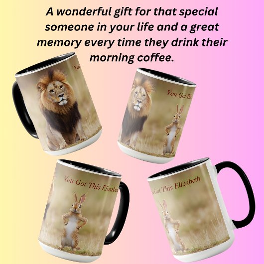 Löwe und Kaninchen witziger Design Tasse