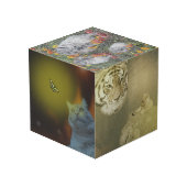 Löwe und Katze, Freunde, Foto Cube Würfel (Rückseite Schrägansicht)
