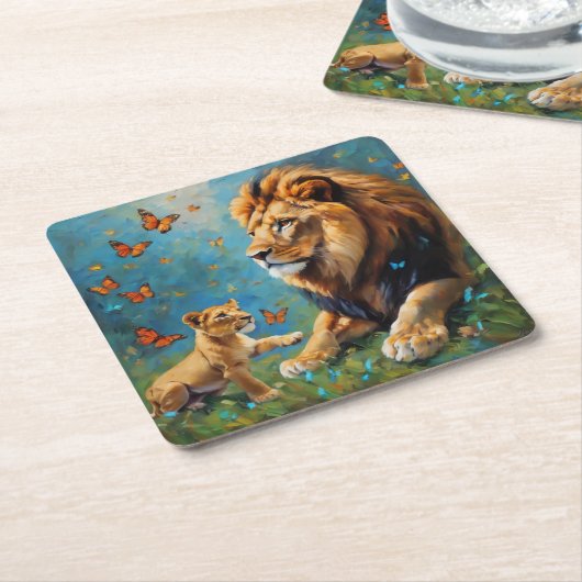 Löwe und Kübel Rechteckiger Pappuntersetzer (angewinkelt)