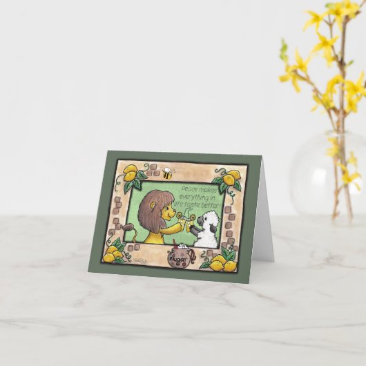 Löwe und Lamb machen Lemonade - Frieden Karte (Gelbe Blume)
