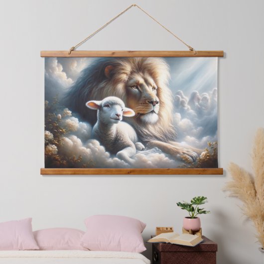 Löwe und Lamb Wandteppich Mit Holzrahmen (Schlafzimmer)