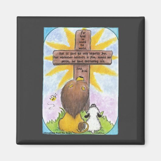 Löwe und Lamm am Kreuz Magnet (Vorne)