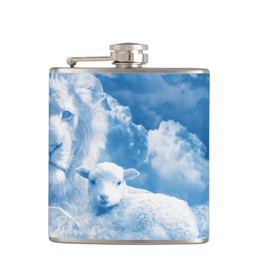 Löwe und Lamm in den Wolken Flachmann (Vorderseite)