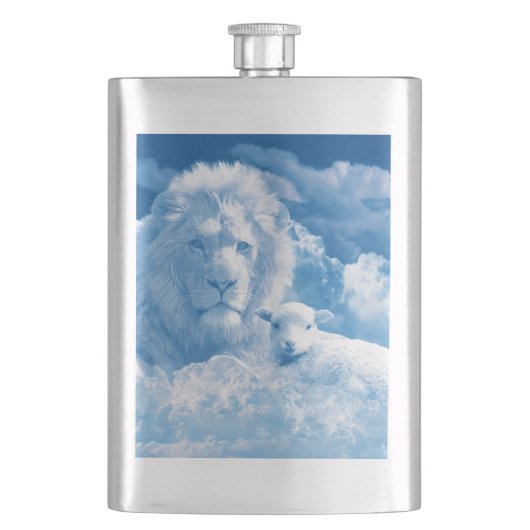 Löwe und Lamm in den Wolken Flachmann (Vorderseite)