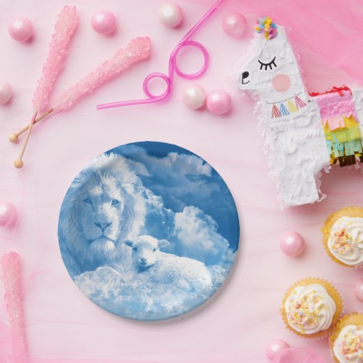 Löwe und Lamm in den Wolken Pappteller (Party)