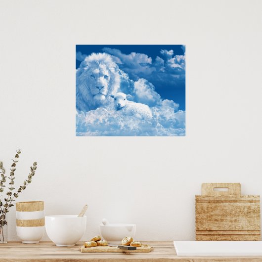 Löwe und Lamm in den Wolken Poster (Küche)