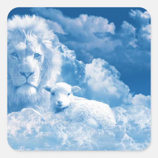 Löwe und Lamm in den Wolken Quadratischer Aufkleber (Vorderseite)