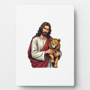 Löwe Und Lamm Jesus Graviertes Glaubens-Shirt 2 Fotoplatte