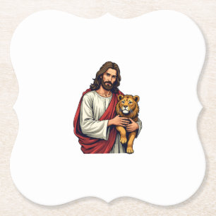Löwe Und Lamm Jesus Graviertes Glaubens-Shirt 2 Untersetzer