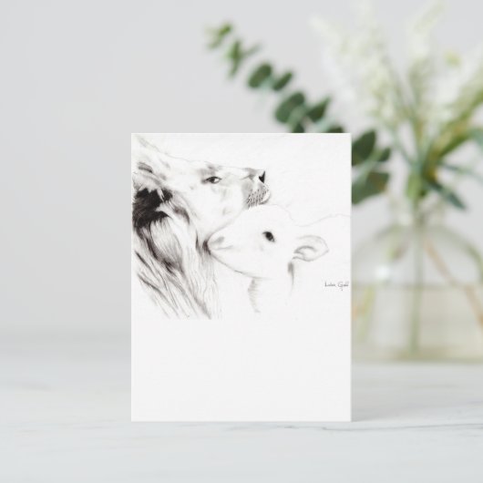 Löwe und Lamm Postkarte (Stehend Vorderseite)