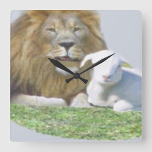 Löwe und Lamm Quadratische Wanduhr