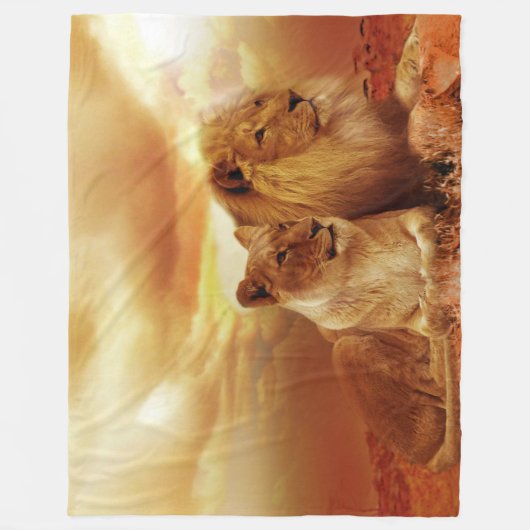 Löwe und Löwentleder aus Vlies, groß Fleecedecke (Vorderseite)