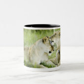 Löwe und Löwin, Afrika 2 Zweifarbige Tasse (Mittel)