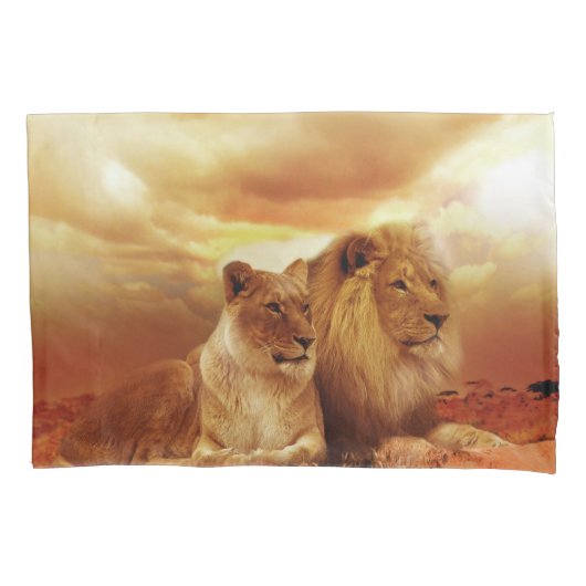 Löwe und Löwin Kissenbezug (Vorderseite-Links)