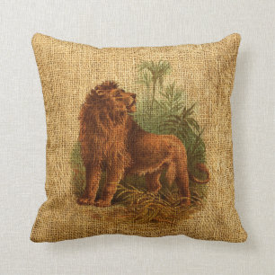 Löwe und Palmenbäume Vintage Kissen