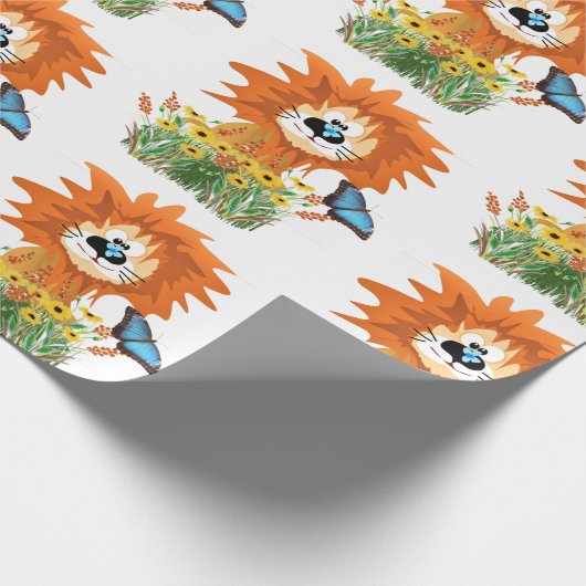 Löwe und Schmetterling Kinder Geschenkpapier (Ecke)