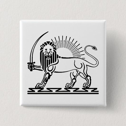 Löwe-und-Sonne-Emblem des Iran - schwarz und weiß Button (Vorderseite)
