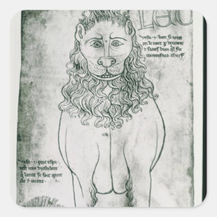 Löwe und Stachelschwein Frau-Fr 19093 fol.24v Quadratischer Aufkleber