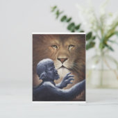 Löwe und Statue Postkarte (Stehend Vorderseite)