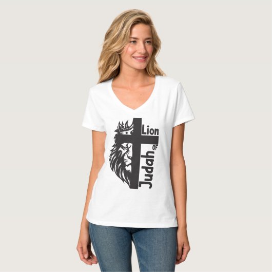 Löwe von Judah Bold Half Löwe Halbkreuz Christlich T-Shirt (Vorderseite Vollansicht)