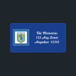 Löwe von Judah Emblem Jerusalem Hebräisch Adressaufkleber<br><div class="desc">1.25" x 2.375" königsblaues Adressetikett mit einem Bild eines blauen und gelben Löwen des Judah Emblems auf weiß in einem türkisfarbenen und königsblauen Rahmen. Siehe dazu passende Konfetti,  Rundaufkleber und Packpapier. Die gesamte Sammlung des Hanukkah-Labels finden Sie unter der Kategorie OFFICE im Bereich HOLIDAYS.</div>