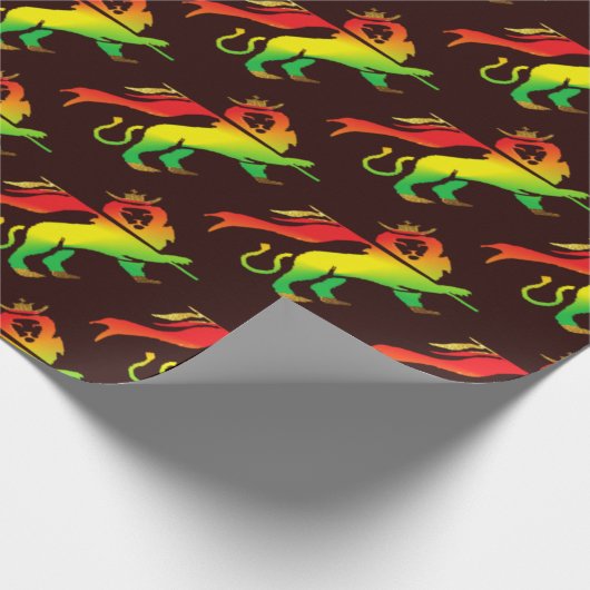 Löwe von Judah in Rasta Farben auf dunklem Geschenkpapier (Ecke)