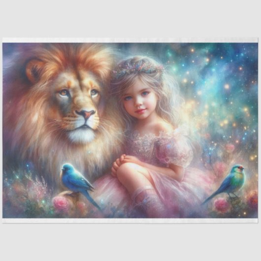 Löwe von Judah mit Mädchen-Dekoupage Seidenpapier (Vorderseite)