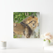 Löwe von Maasai Mara 2 Quadratische Wanduhr (Zuhause)
