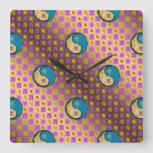 Löwe & Wasserhahn Quadratische Wanduhr (Vorderseite)