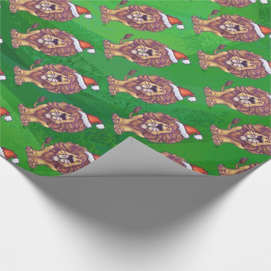 Löwe-Weihnachten auf Grün Geschenkpapier (Ecke)