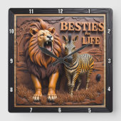 Löwe Zebra Savanne Freundschaft Quadratische Wanduhr (Vorderseite)