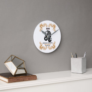 Löwe Zodiac Königlichkeit Umarme das Feuer Eleme Runde Wanduhr
