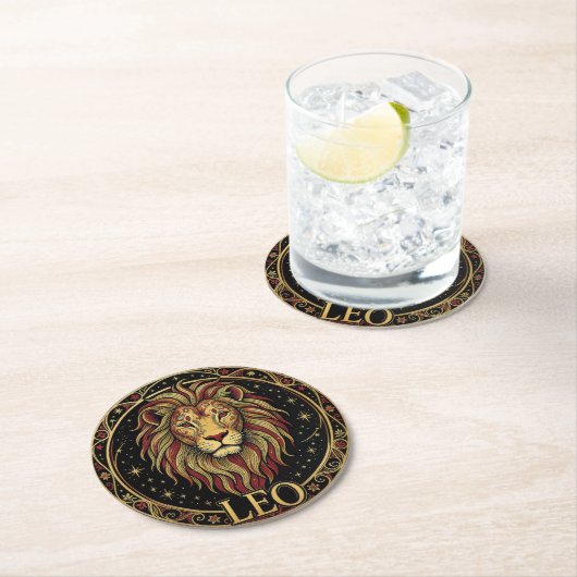 Löwe Zodiac Symbol Runder Pappuntersetzer (Vor Ort)