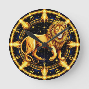 Löwe-Zodiac-Symbol über sternklarem Hintergrund Runde Wanduhr