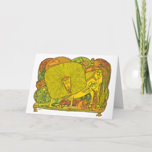 Löwen auf der Couch Feiertagskarte (Vorderseite)