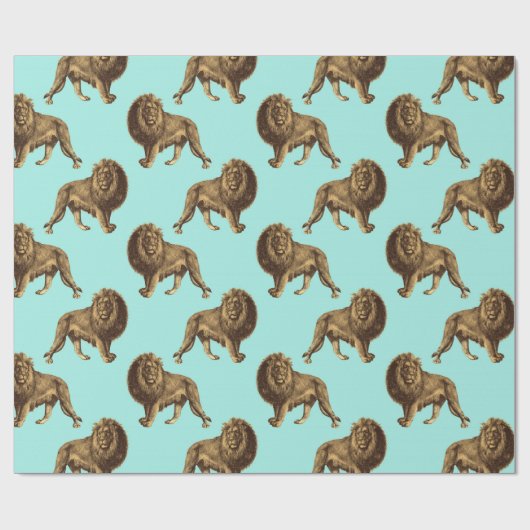 Löwen Blau und Gold Geschenkpapier (Flach)