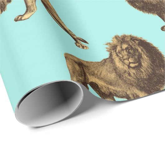 Löwen Blau und Gold Geschenkpapier (Rolleneckpunkt)