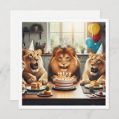 Löwen feiern, Einladung zum Löwen zum Geburtstag (Vorne/Hinten)