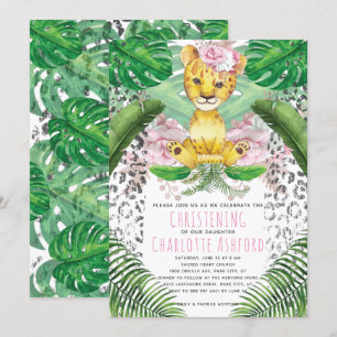 Löwen-Mädchen-Illustration Safari-Taufe Einladung