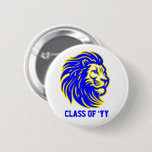 Löwen-Maskottchen Blau Gelb und Weiß Spirit-Button Button (Vorne & Hinten)