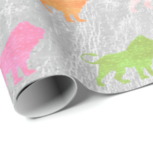 Löwen Pink Silver Green Metallic Glaspfirsich Geschenkpapier