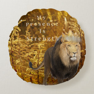 Löwen-Rundkissen – Meine Präsenz ist Stärke Rundes Kissen