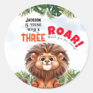 Löwen Safari Wild & Drei Kinder Geburtstag Runder Aufkleber