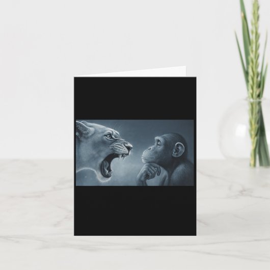 Löwen schreien bei Affen, Affen und Löwen Meme Mon Karte (Vorderseite)