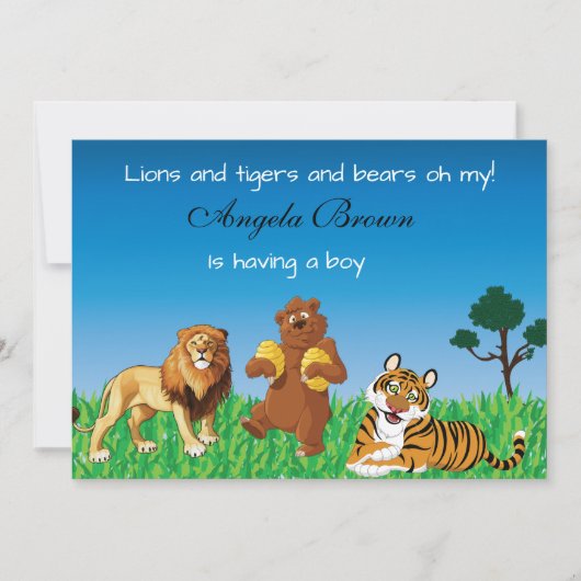 Löwen, Tiger, Bären oh meine - UnisexBabyparty Einladung (Vorderseite)